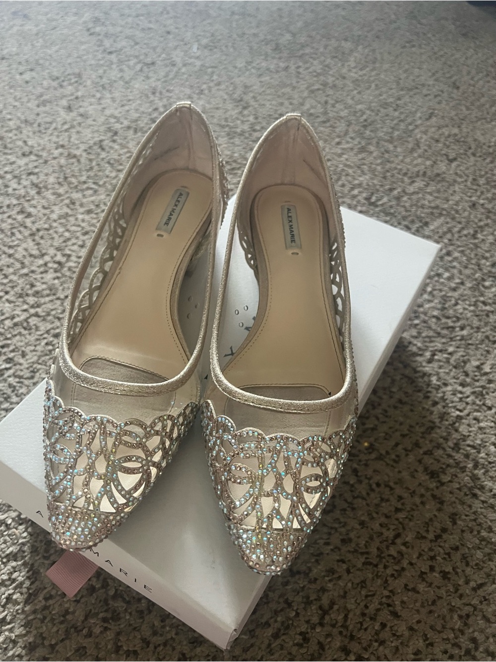 Alex Marie Champagne Rhinestone Cutout Pointed Flats